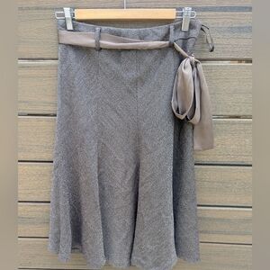 Suzy Shier High Waisted Brown A line Skirt Silk Sash - Sz 2 Excellent Condition